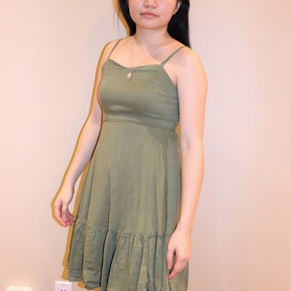 Army Green Spaghetti Strap Dress - Picture 1 of 3